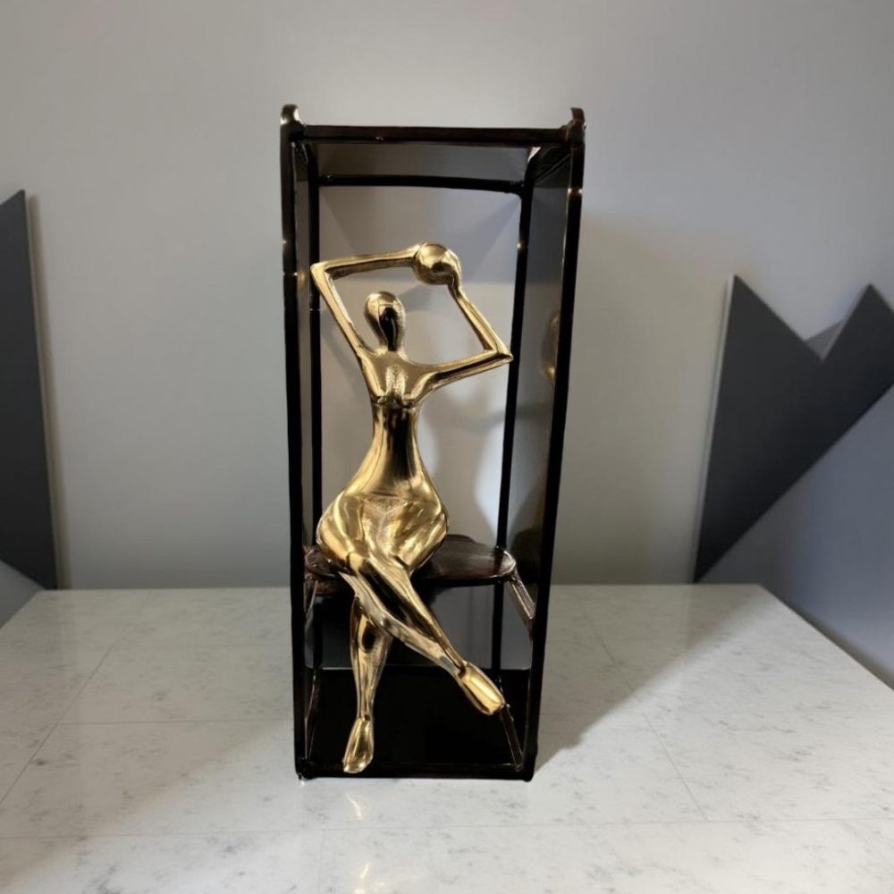 Art Deco. Brass Sculpture Black Frame Brass Statue - Mid Century Modern NWOT - Picture 4 of 10
